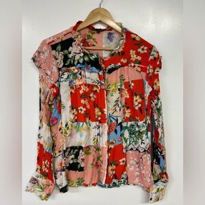 Tolani Collection Floral patchwork pattern blouse. Size large